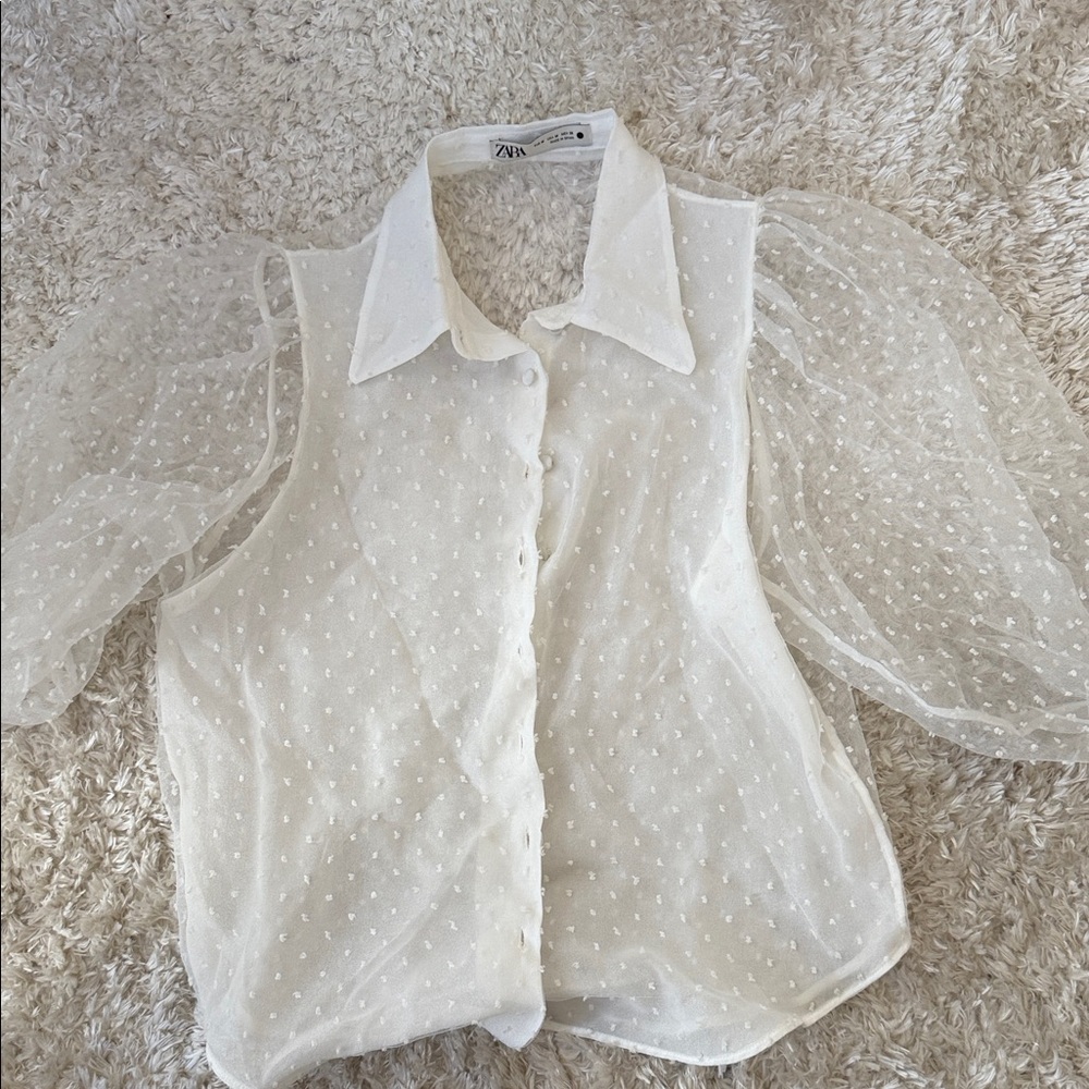 Zara Cream Sheer Polka Dot Blouse